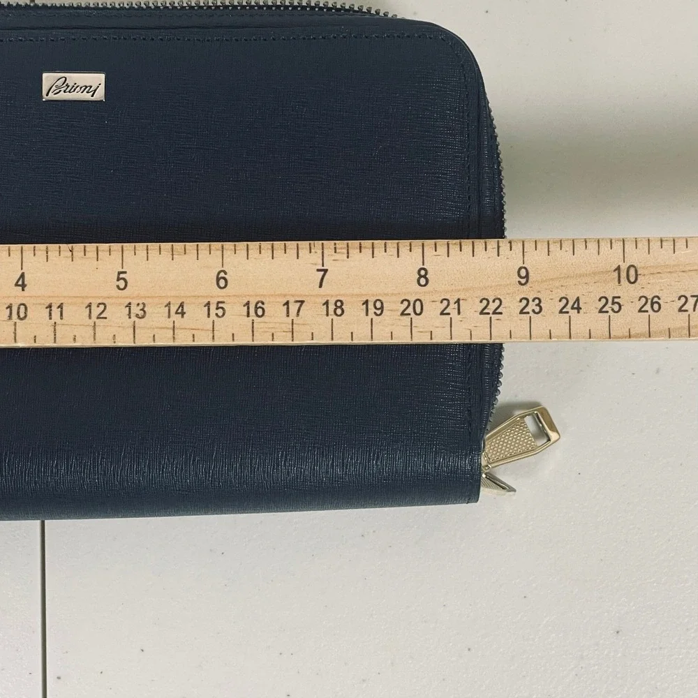 Brioni Blue‎ Saffiano Leather Double Zip Wallet Wristlet Italy Luxury Organizer